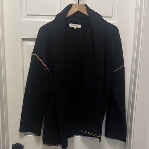 LOFT Black Sweater with Tan Accents and Detachable Scarf